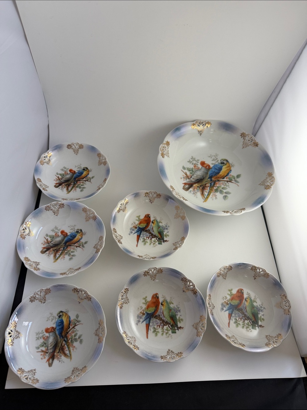 Germany Bavaria Schumann Bowl Parrots Set of 7
